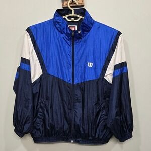 Wilson Vintage 90s Windbreaker Track Jacket Men XL Blue Colorblock Retro Sport